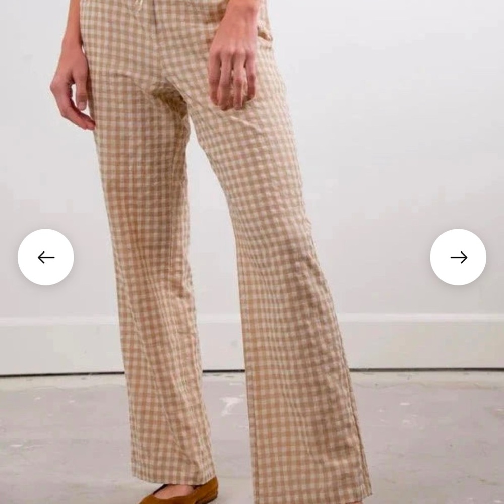 Plaid Beige Wide-Leg Pants